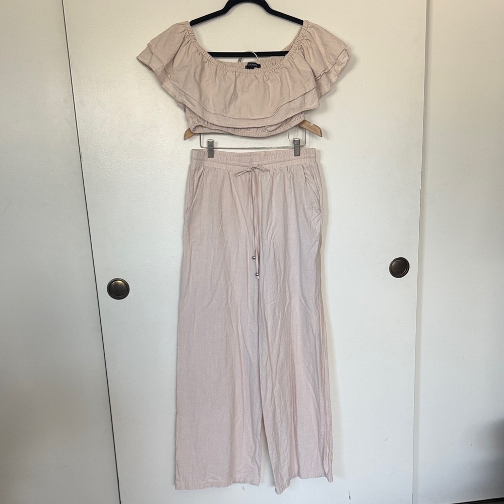 Cream Off The Shoulder & Pants Set